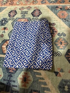 Bold Blue Geometric Pencil Skirt